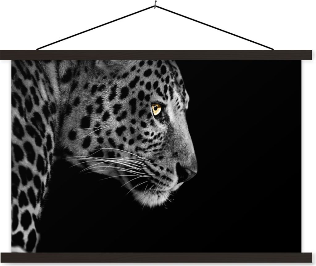 MuchoWow Textilposter Leopard - Schwarz - Weiß - Pelz 60x40 cm mit schwarzem Rahmen - Hölzernes