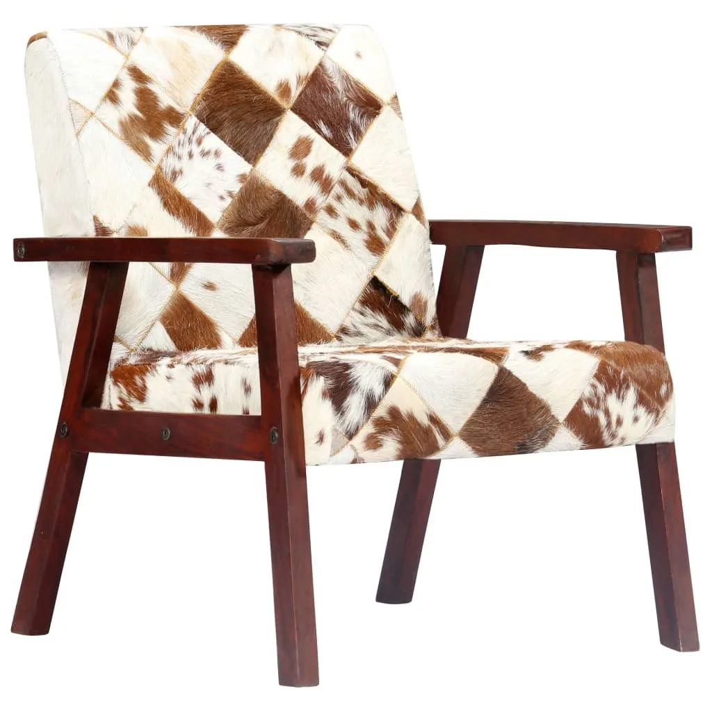 Fauteuil en Cuir de Chèvre Véritable Blanc/Marron au Confort Absolu