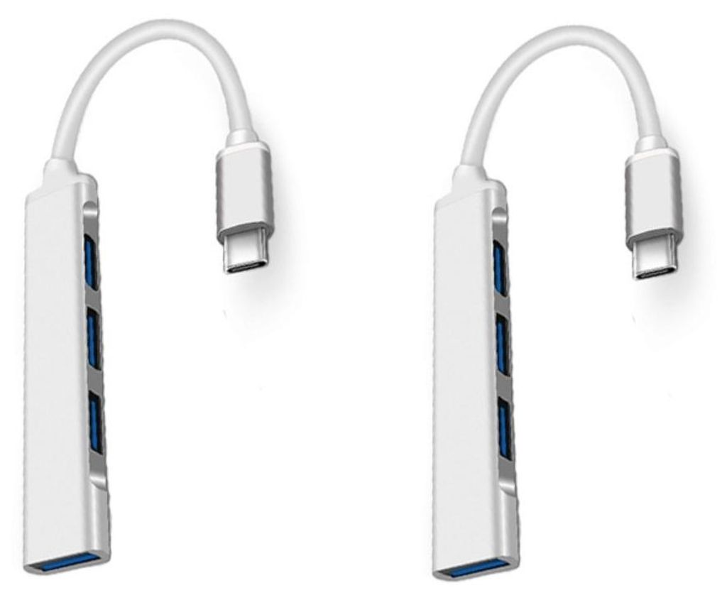 INF USB-C 4-Port Hub aus Aluminium TPE, Type-C zu 4x USB 3.0, 2er Pack Silber