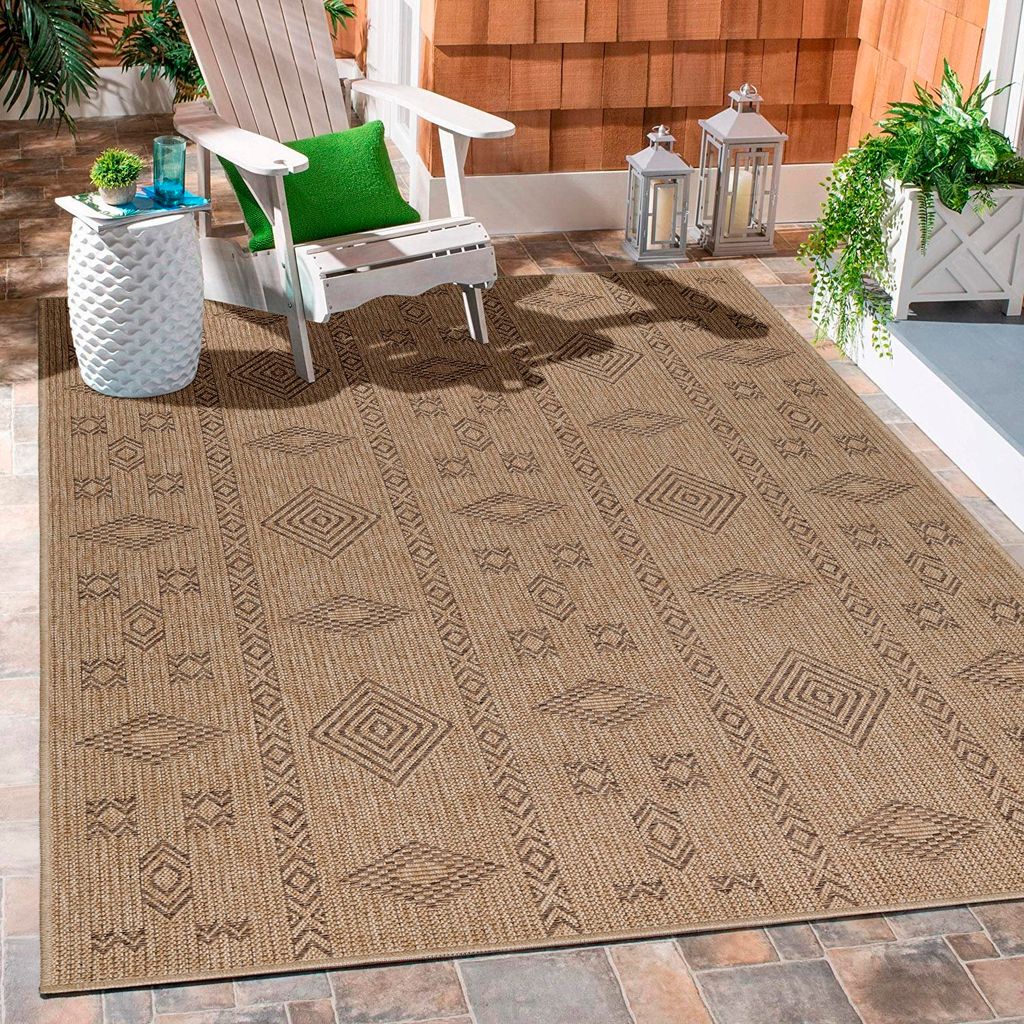 Carpetsale24 Indoor Outdoor-Teppich Flachgewebe Natürlicher Sisal Look Wetterfest Wohnzimmer Balkon Küche Terrasse Boho Design Grösse: 140x200 cm