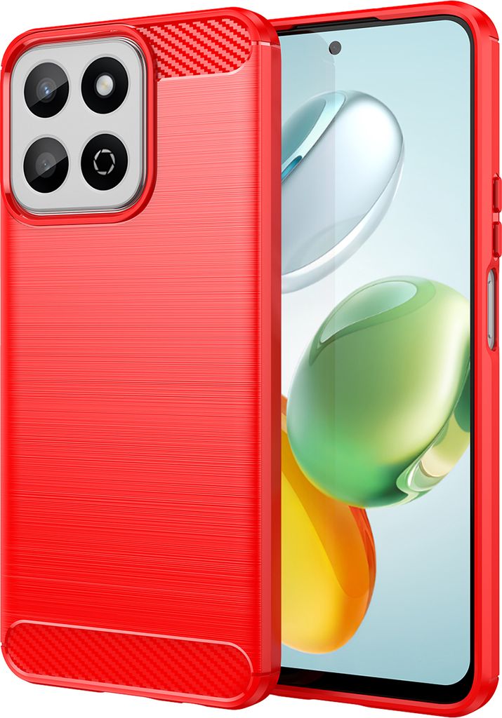 Hülle für Honor 200 Smart Carbon-Faser Weich TPU Silikon Stoßfest Handyhülle Rot