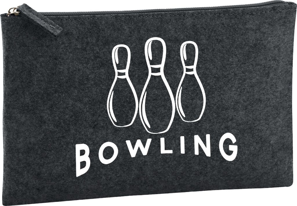 Huuraa Kulturbeutel Bowling Pinns 1 Liter Charcoal Filz Kosmetiktasche Geschenkidee