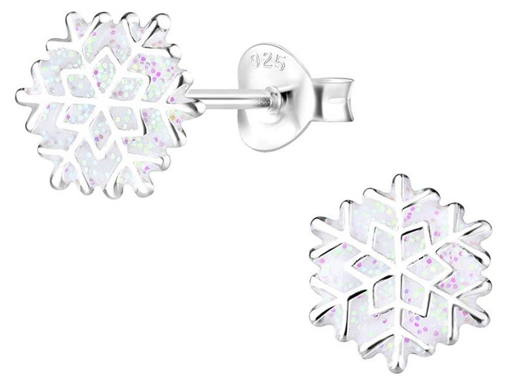 Ohrringe Kinder Silber 925: Ohrstecker Schneeflocke Produktbild 