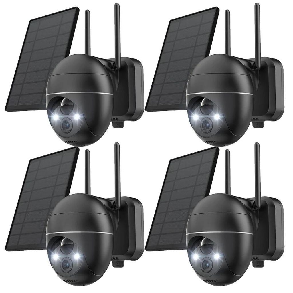 2K Überwachungskamera WLAN für den Außenbereich kabellos Solar 360 ° PTZ Solarkamera Akku 2,4 GHz Nachtsicht Farbe PIR-Erkennung 4PC
