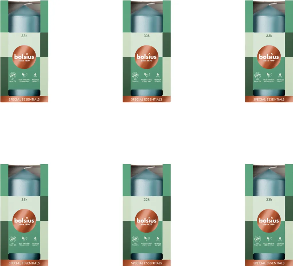 Pack 6 Bougies Piliers Bleu Métal : Ne Coulent Pas, Combustion Propre 120/58