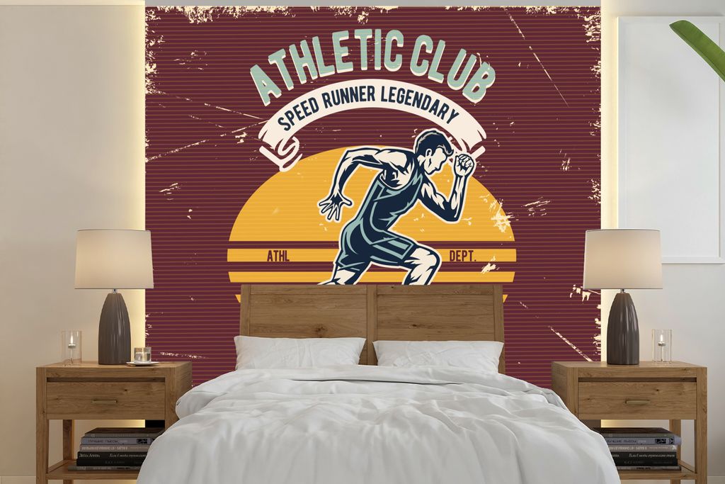 MuchoWow Fototapete für Wohnzimmer oder Schlafzimmer Wandtapete Vinyl Motivtapete Leichtathletik - Sport - Jahrgang - 220x220 cm - Tapeten