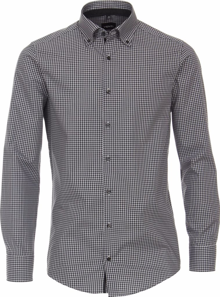 VENTI Herren Businesshemd Langarm Button-Down Modern-Fit Anthrazit Karo 40