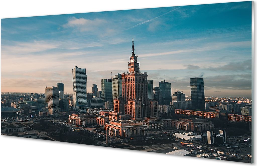 Spritzschutz 100x50 Wandkunst Warschau Panorama von Wolkenkratzern Sonnenaufgang