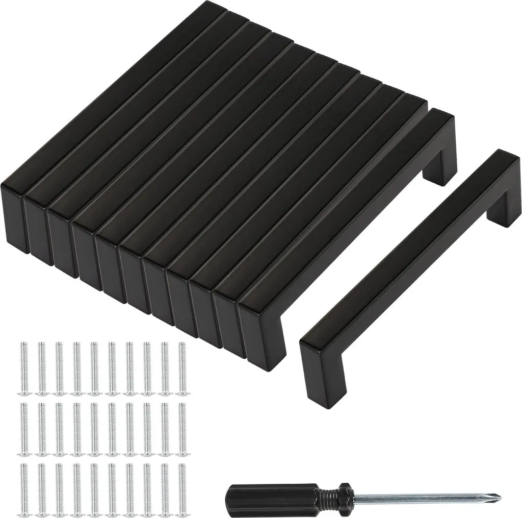 Poignée de porte cuisine noir mat 128mm entraxe lot de 12 pièces