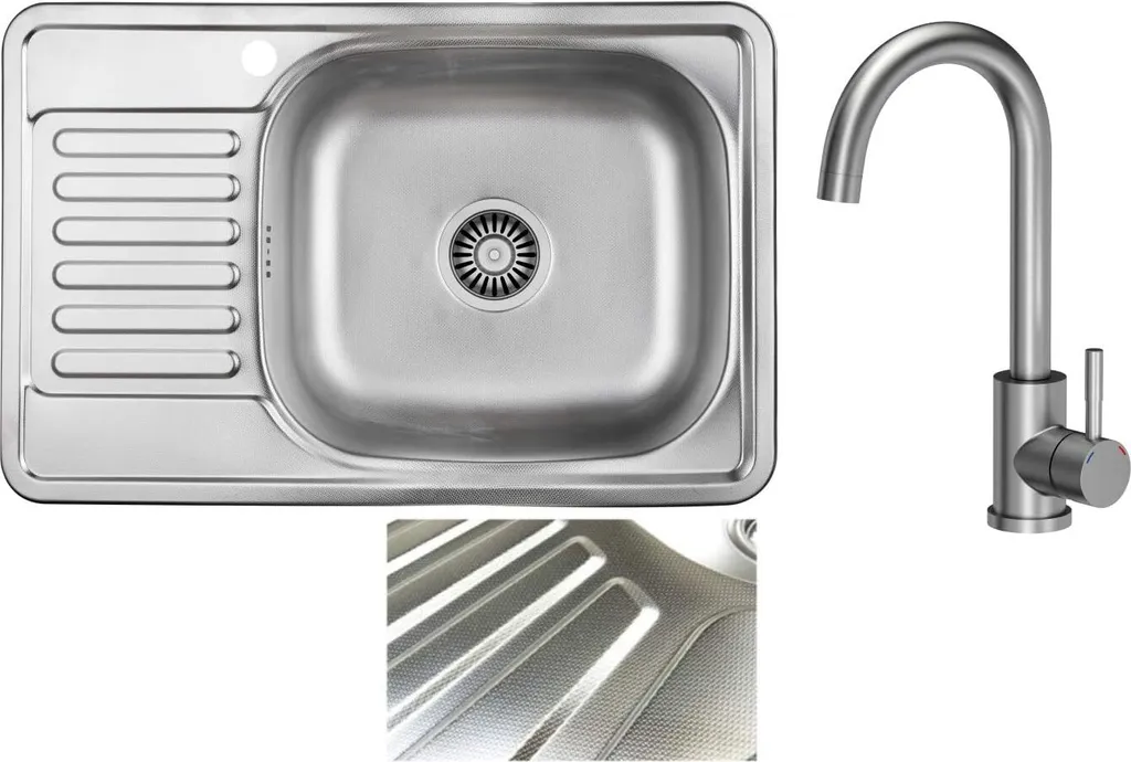 Set Lavello Cucina VBChome Acciaio 66x42 + Rubinetto 360° Antirumore