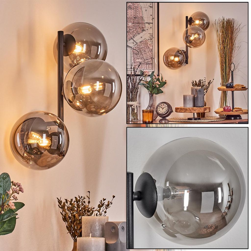 Isorella Wandlampe aus Metall/Glas in Schwarz/Rauch Produktbild 