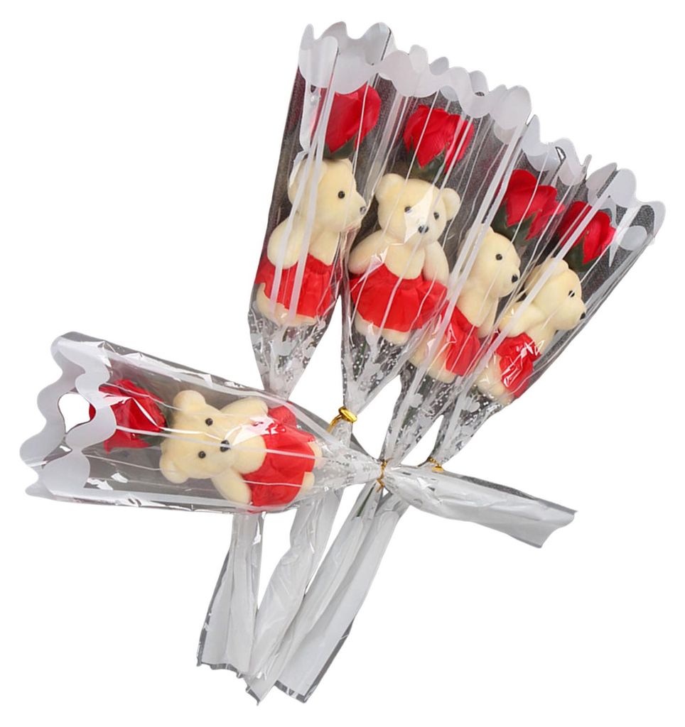 Rosenstrauß zum Valentinstag mit Bär, einzelne Seifenblume mit Plüschbär, künstlicher Rosenstrauß, Geschenk für Hochzeiten und Jubiläen
