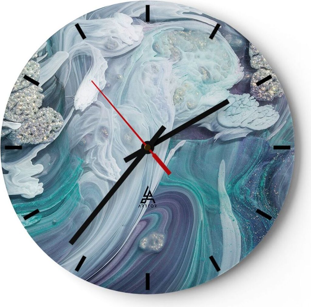 Wanduhr - Rund - Glasuhr - Abstraktion dreidimensional blau Produktbild 