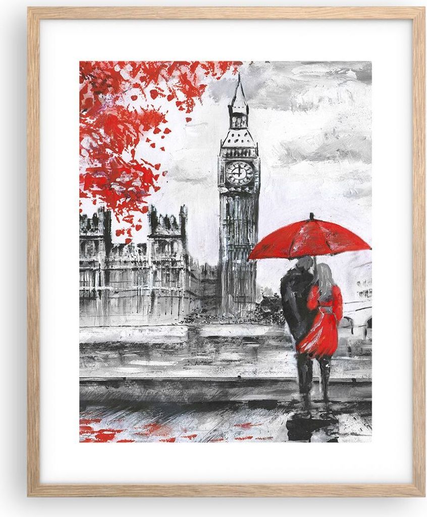 Gerahmtes Poster - Rahmen in heller Eiche - London Architektur big ben - 40x50 cm - Wand Bild - Wanddeko - Wandbilder - Wandposter - Bilderrahmen -...