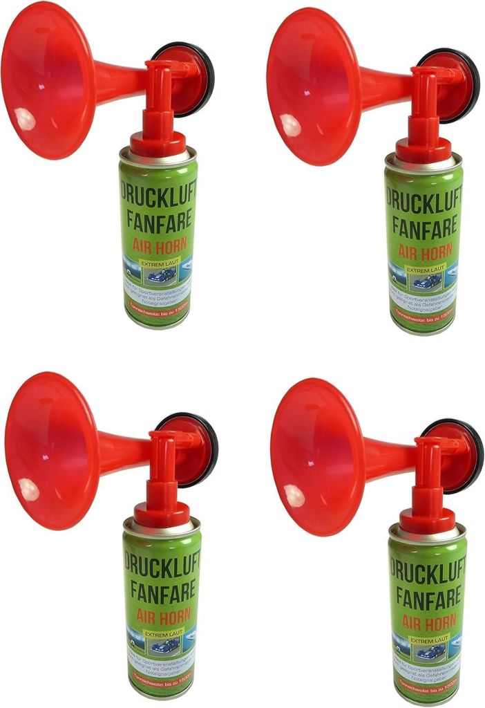 JUNG Hornpfeife Air Horn 4er Set Druckluftfanfare, Signalhorn, Fanfare Fan Artikel, (Deutschland Fussball EM 2024, Fanartikel Frauen & Männer)