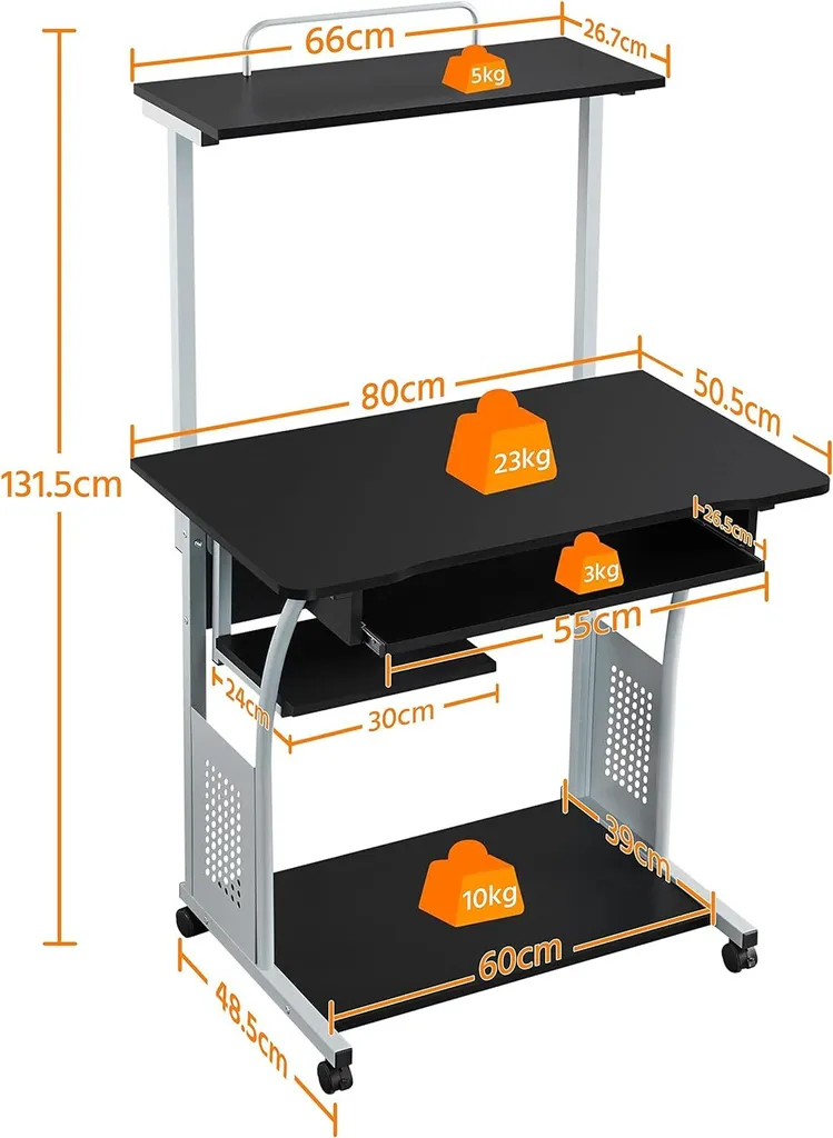 Yaheetech Bureau d'Ordinateur Compact 80cm en Bois et Métal Noir - 2