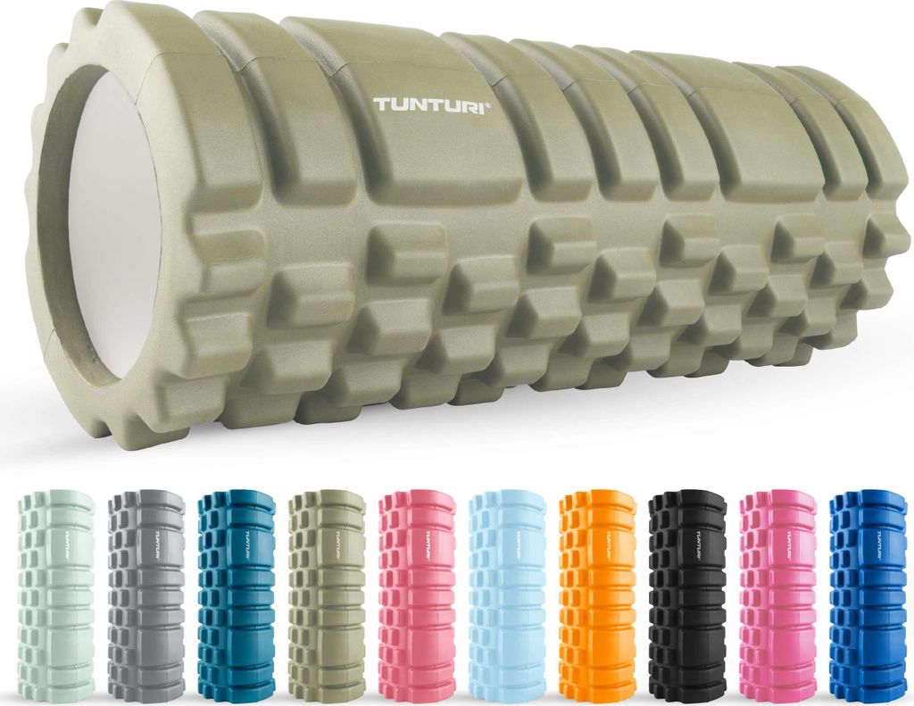 Tunturi Yoga Grid Foam Roller - fazienrolle rücken wirbelsäule - 33 cm lang in Armeegrün - fitness rolle - Rücken rolle - Inkl. e Fitness-App