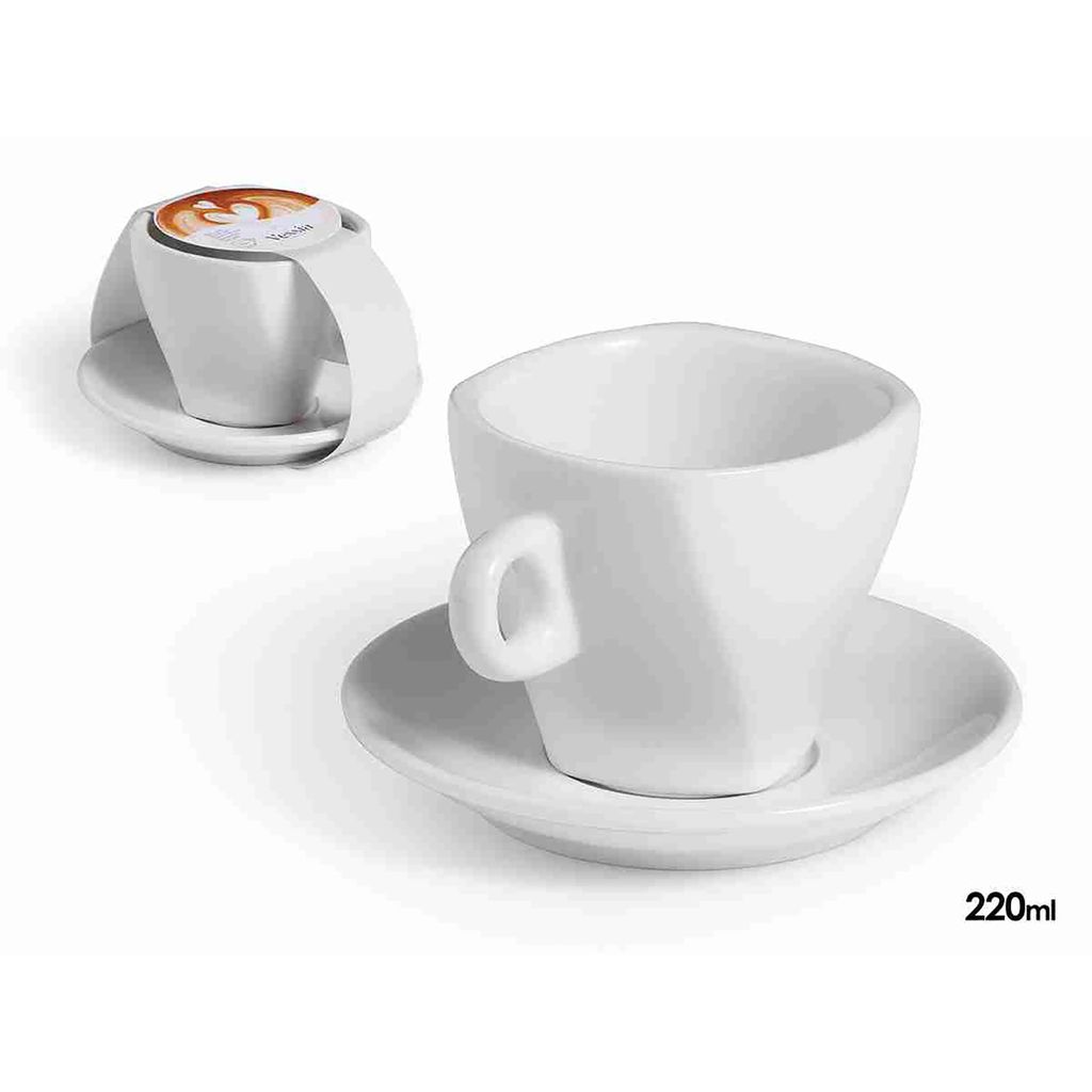Kaffeetassen Set Porzellan 12 teilig - 6 Tassen und 6 Unterteller - 180 ml zeitloses Design weiß für Kaffee Cappuccino Frühstück Geschirr Service