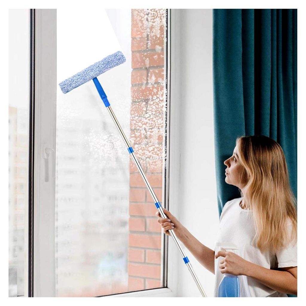 1,5m Fensterreiniger mit Langem Griff, 35cm Fensterabzieher und 38cm Fensterwischer als Kombi-Set, Profi Fensterreinigungsset Glaswischer für Glas...