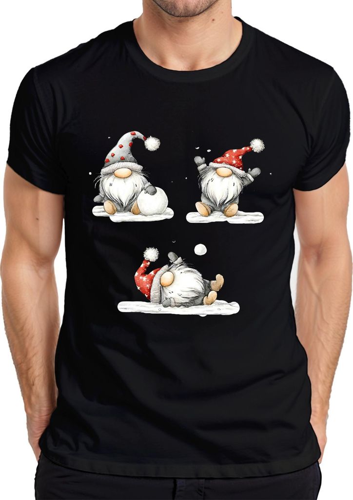 Weihnachtswichtel Skandinavisch Schneeball niedlich Geschenk Herren T-Shirt, Schwarz, L