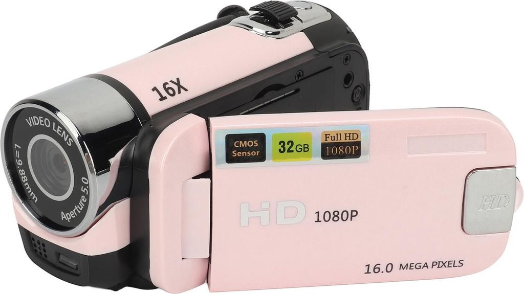 D90 1080P 16MP Digitalkamera 2,4 Zoll drehbarer Bildschirm Camcorder 16X Zoom HD Videorecorder mit Fill Light Pink