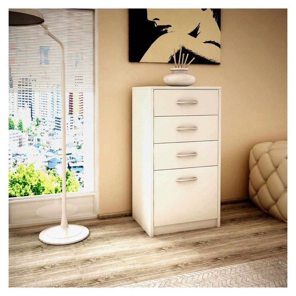Kommode mit Schubladen - Schrank mit 4 Schubladen - geräumige Kommode - stabiler Schubladenschrank H:85 B:45 T:35 cm - Möbel für Schlafzimmer, W...