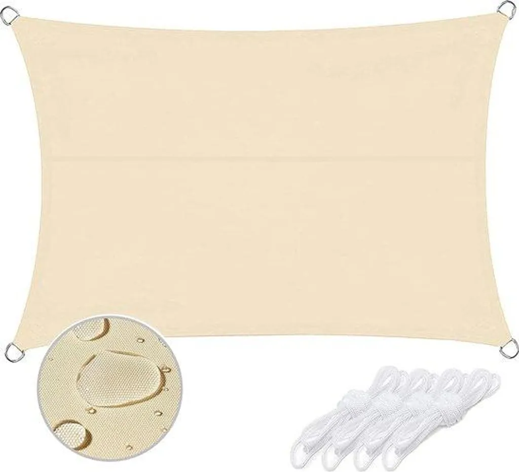 Parasol rectangulaire 3x4m beige anti-UV et imperméable avec cordage