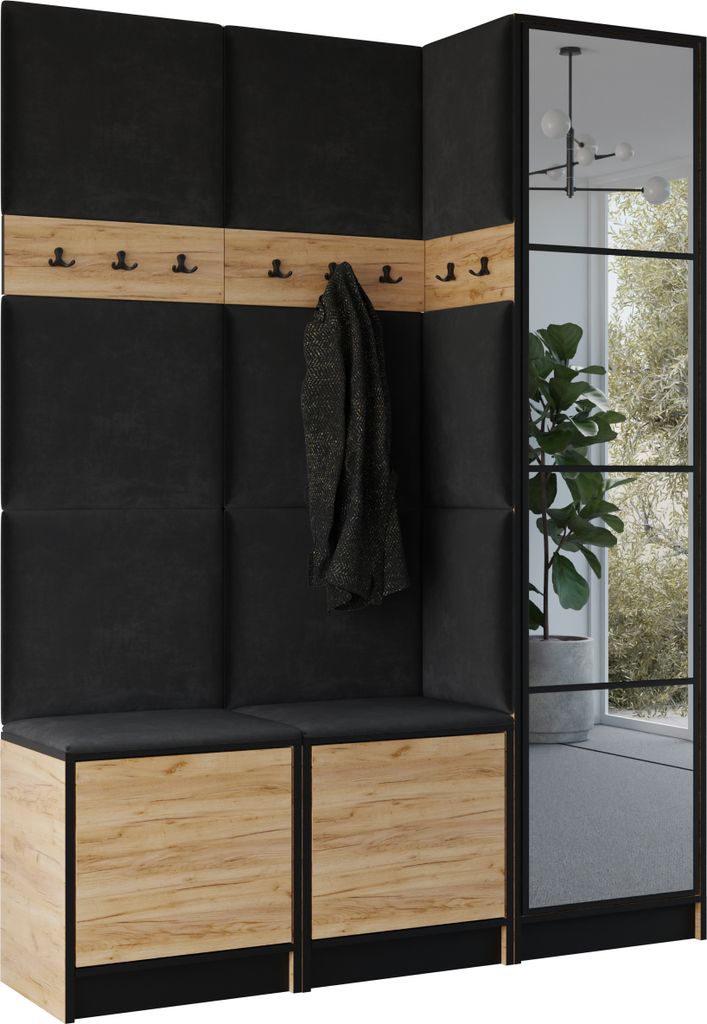 KIER FURNITURE Kleiderschrank EDEN, Schlafzimmer Schrank, Garderobeschrank, Flurschrank Craft Eiche & Schwarz 159,6x205x39 cm
