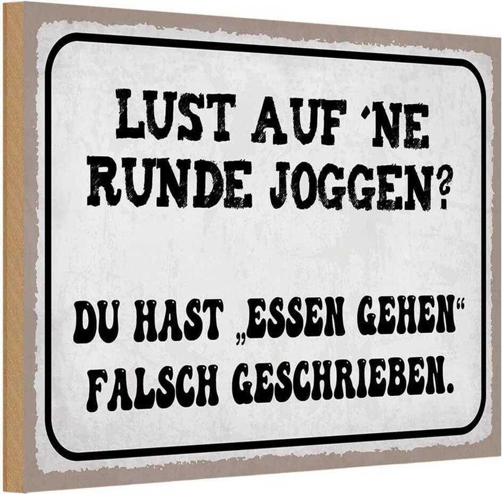 vianmo Holzschild 12x18 cm Lust Runde Joggen essen gehen Trinken