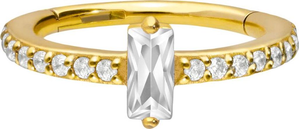 Ohrpiercing, Nasenpiercing, Septum Piercing Chirurgenstahl Segmentring Clicker KRISTALLRECHTECK + EINGEFASSTE KRISTALLE Gold Innendurchmesser: 10 mm