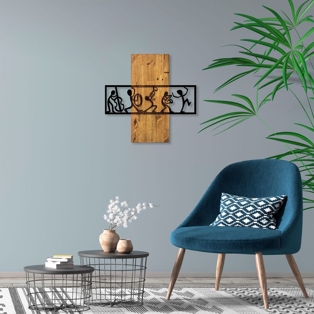 Wallity, MA- SKL2283, Nussbaumfarbe,Schwarz, Sonstige Wohndekorationen, 58 x 61 cm, 50% Holz (Dicke: 3 cm) / Metall (Dicke: 1