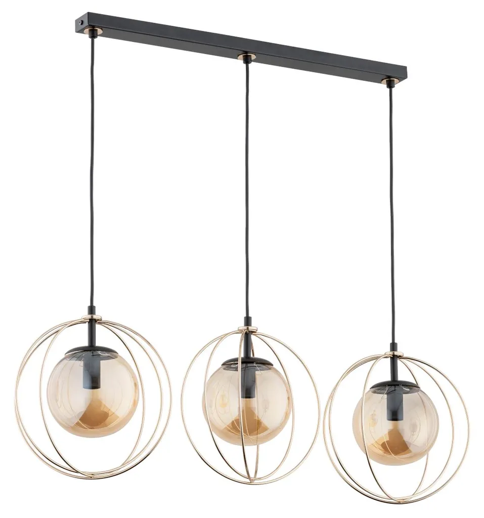 Suspension SONAR Alfa Noire et Dorée 3xE14 - Lustre Design 63x24x65 cm