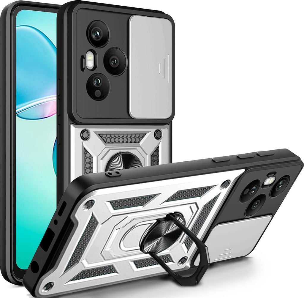 Outdoor Panzer Hülle für Honor 400 Pro Handyhülle mit Slide Kameraschutz Ringhalter in Silber