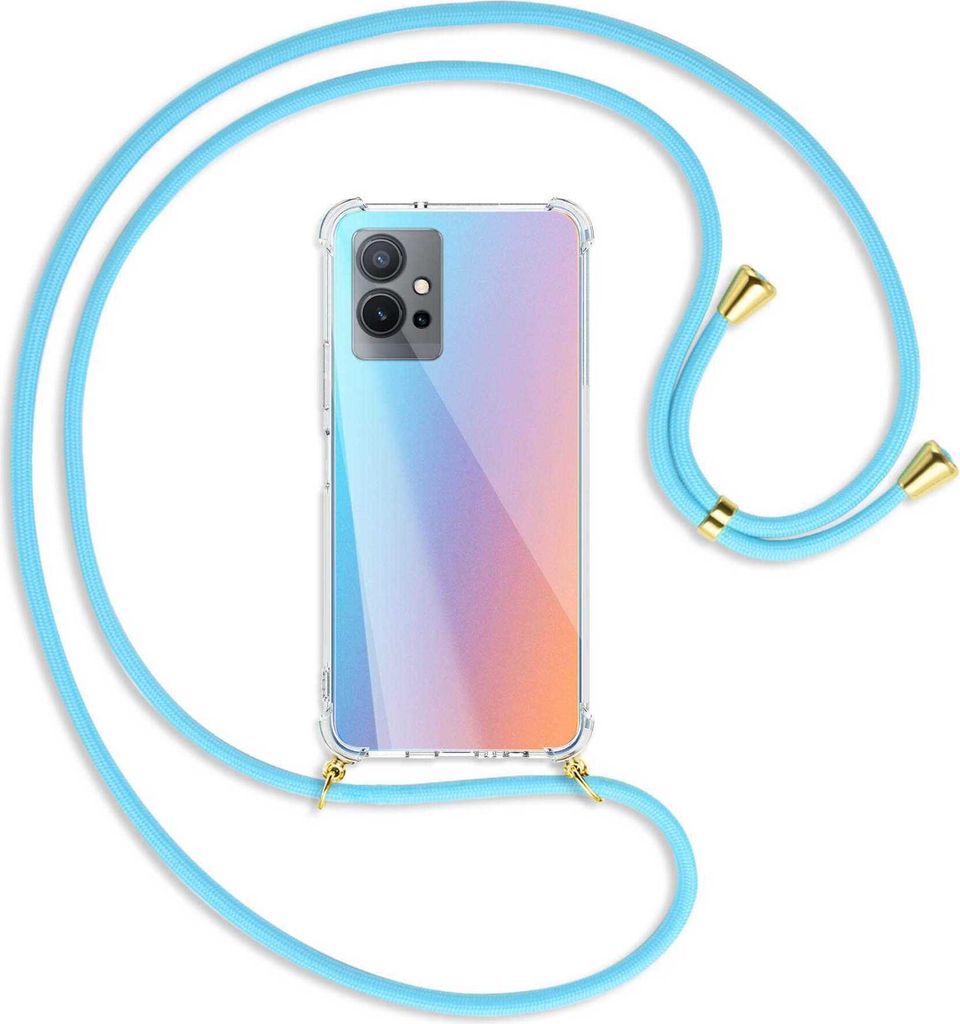 Handykette Backcover-Schutzhülle mit Band (Metall goldfarben) für vivo Y55 5G, vivo Y75 5G - himmelblau
