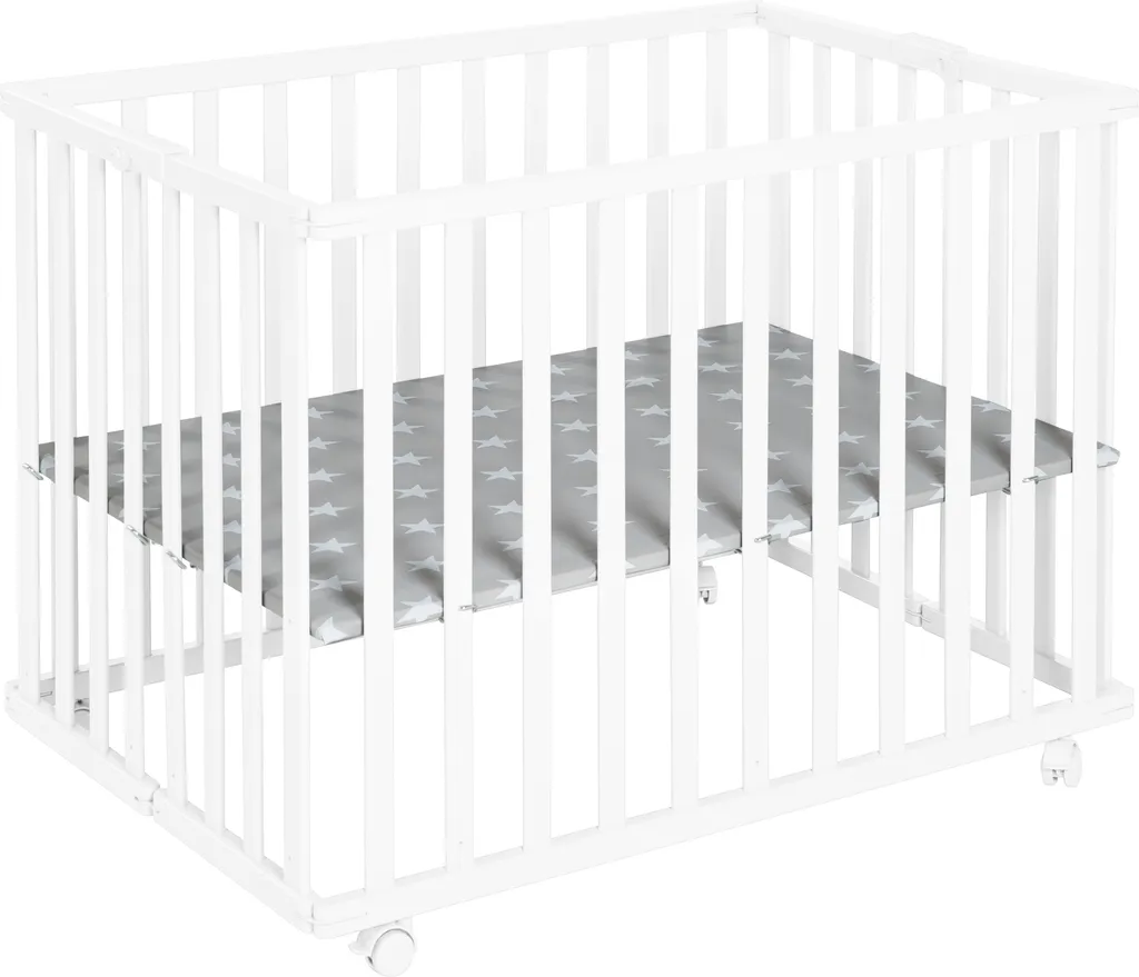 roba Parc pliable bois blanc Little Stars 74x100 cm avec fond rembourré