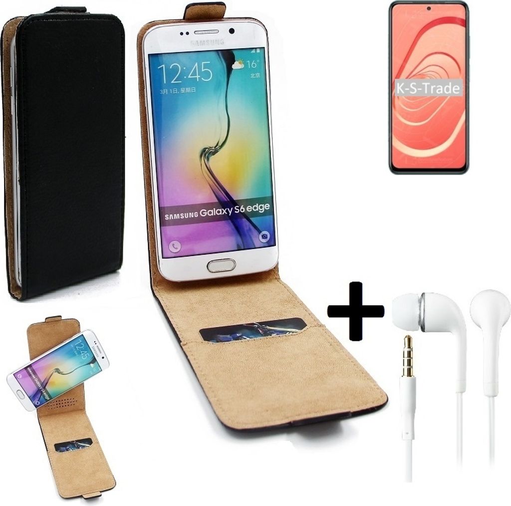 K-S-Trade Handy-Hülle + Kopfhörer kompatibel mit Xiaomi Redmi Note 10 360° Flipstyle Schutz-Hülle Smartphone Tasche Case Flip cover schwarz 1x