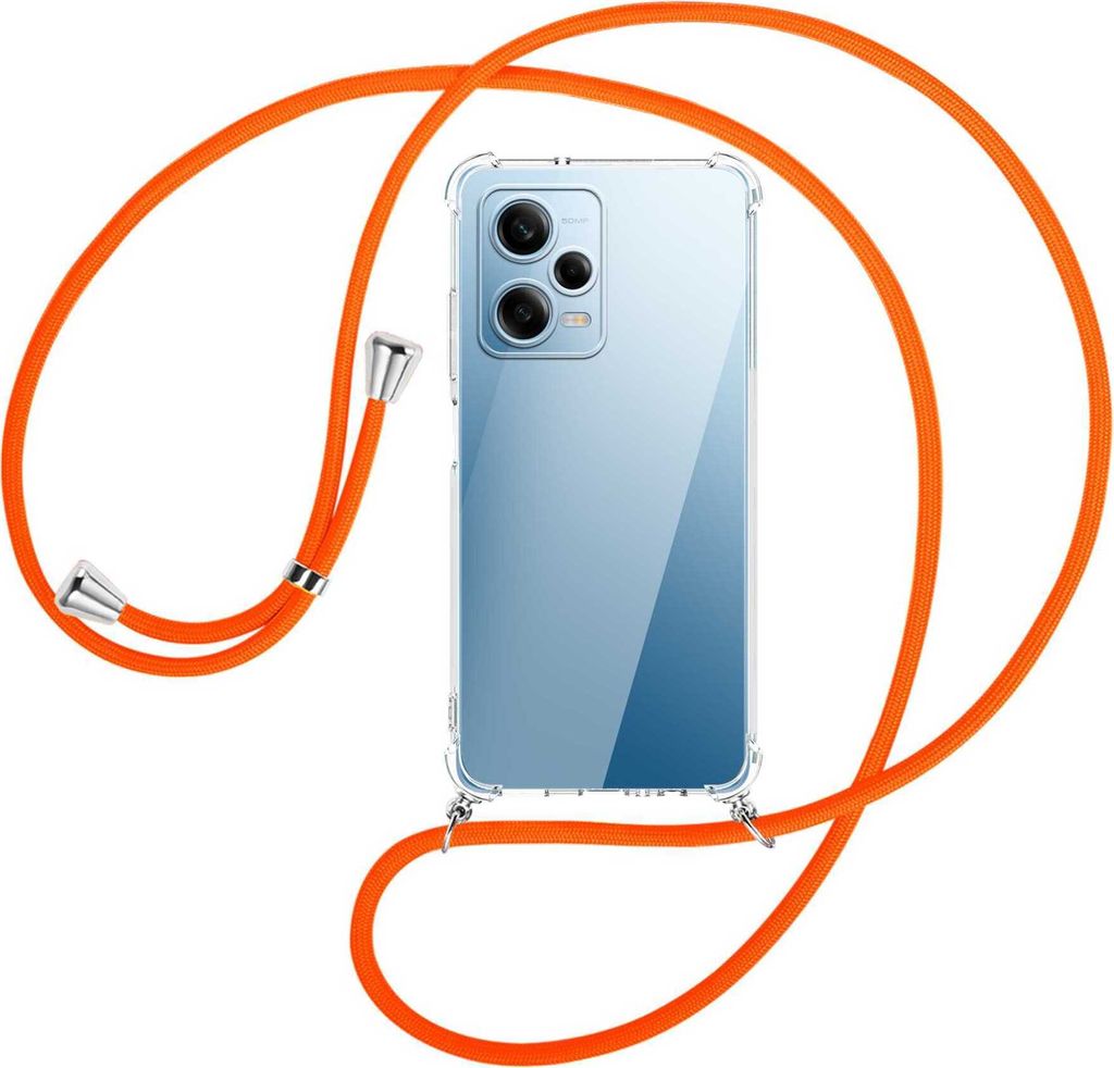 Handykette Backcover-Schutzhülle mit Band (Metall silberfarben) für Xiaomi Redmi Note 12 Pro (6.67'') - neonorange