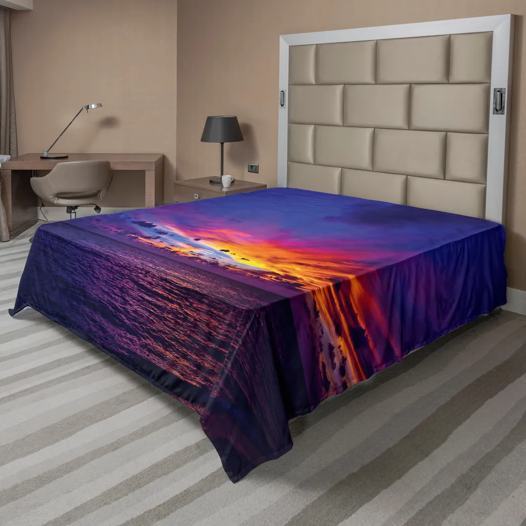 ABAKUHAUS Drap de Lit Océan 275x260 cm Bleu Violet Motif Coucher de Soleil