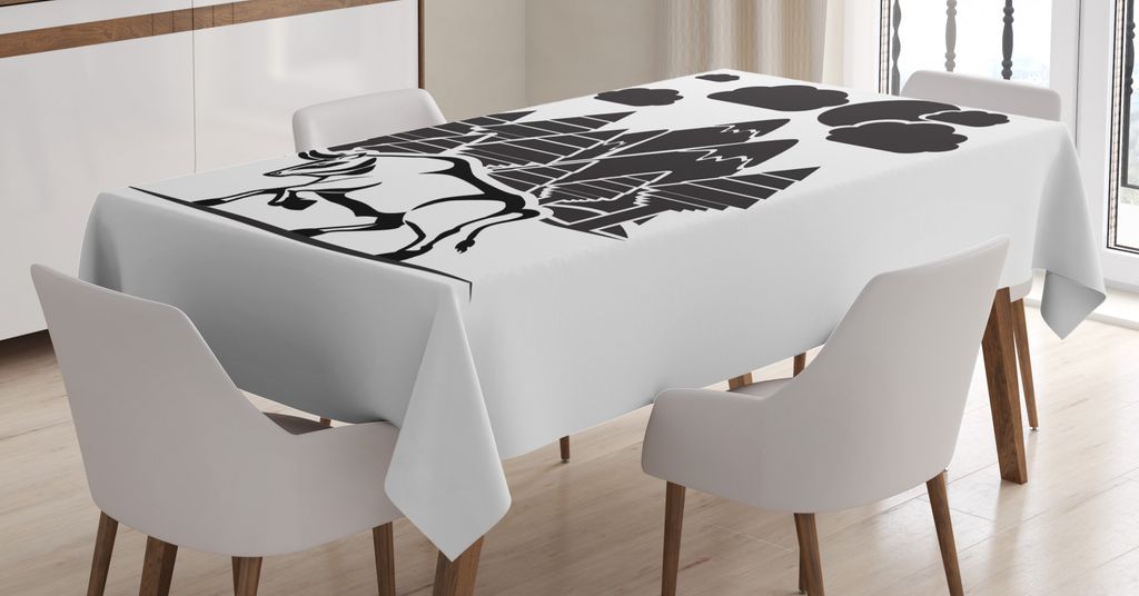ABAKUHAUS BÃ1/4ffel Tischdecke, Monochrome Wilder Bison Kunst, FÃ1/4r den Außenbereich Geeignet Waschbar Farbfest Klare Farben Schmutzabweisend,...