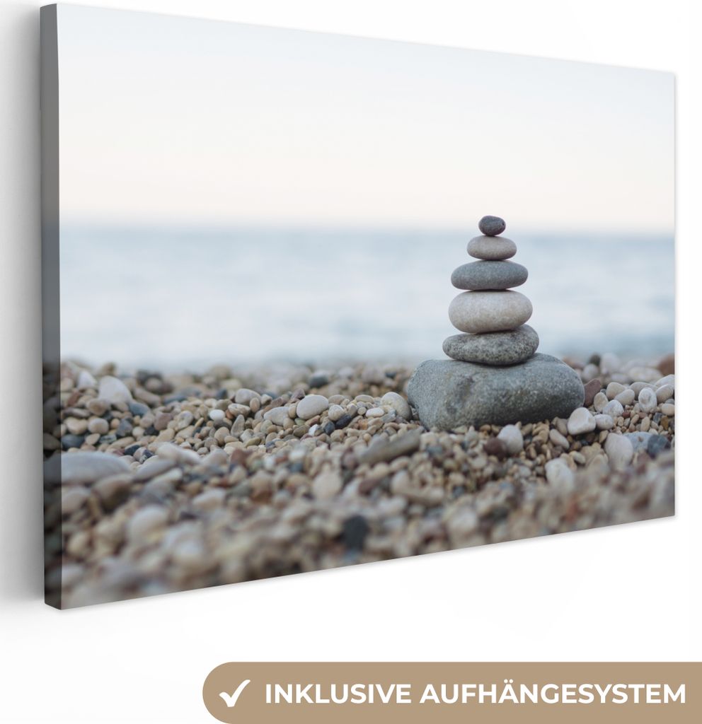 OneMillionCanvasses - Leinwandbilder - 140x90 cm, Strand - Steine - Grau, Wandbilder Kunstdruck Wanddekoration