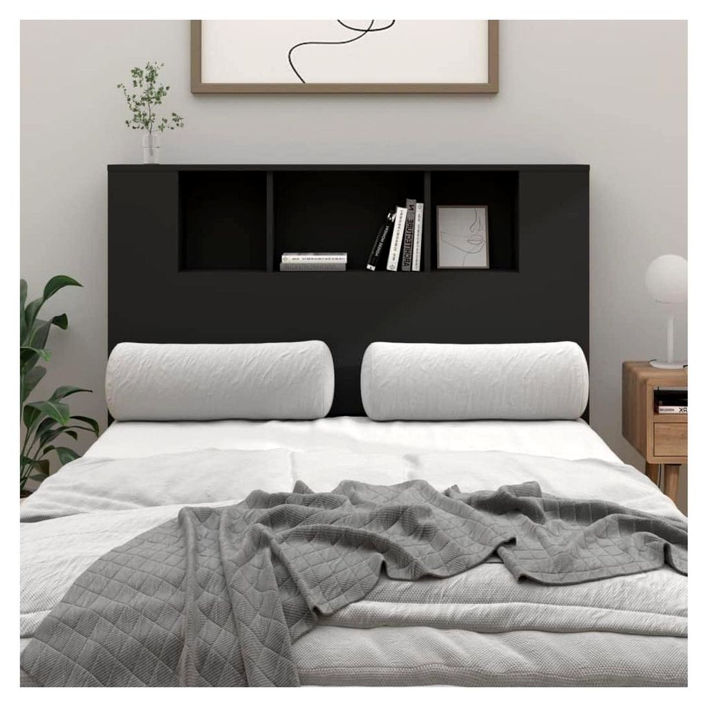 Kopfteil mit Ablagen Schwarz 120x18,5x104,5 cm Regal Feuchtigkeitsbeständig Holzwerkstoff Bücherregal Modernes Möbel für Schlafzimmer Aufbewahr...