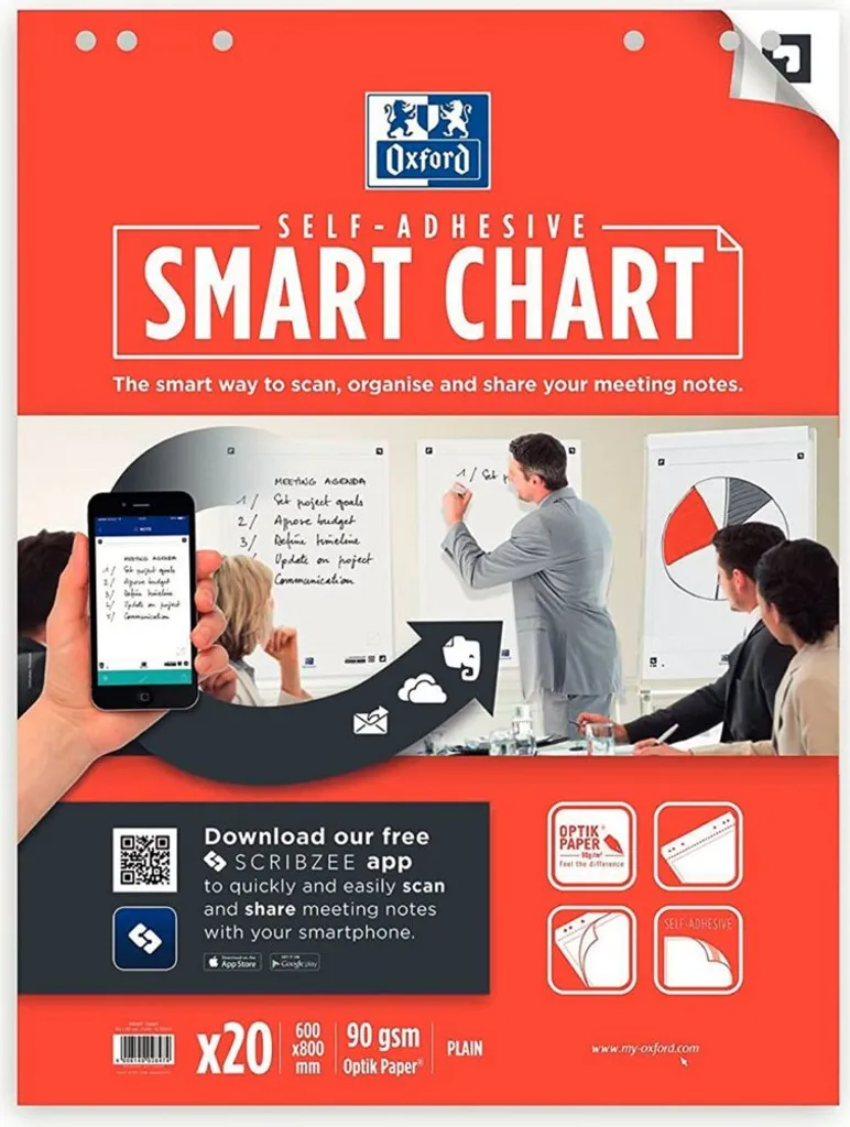 Papier paperboard autocollant 60x80 cm Smart Chart blanc lot de 3