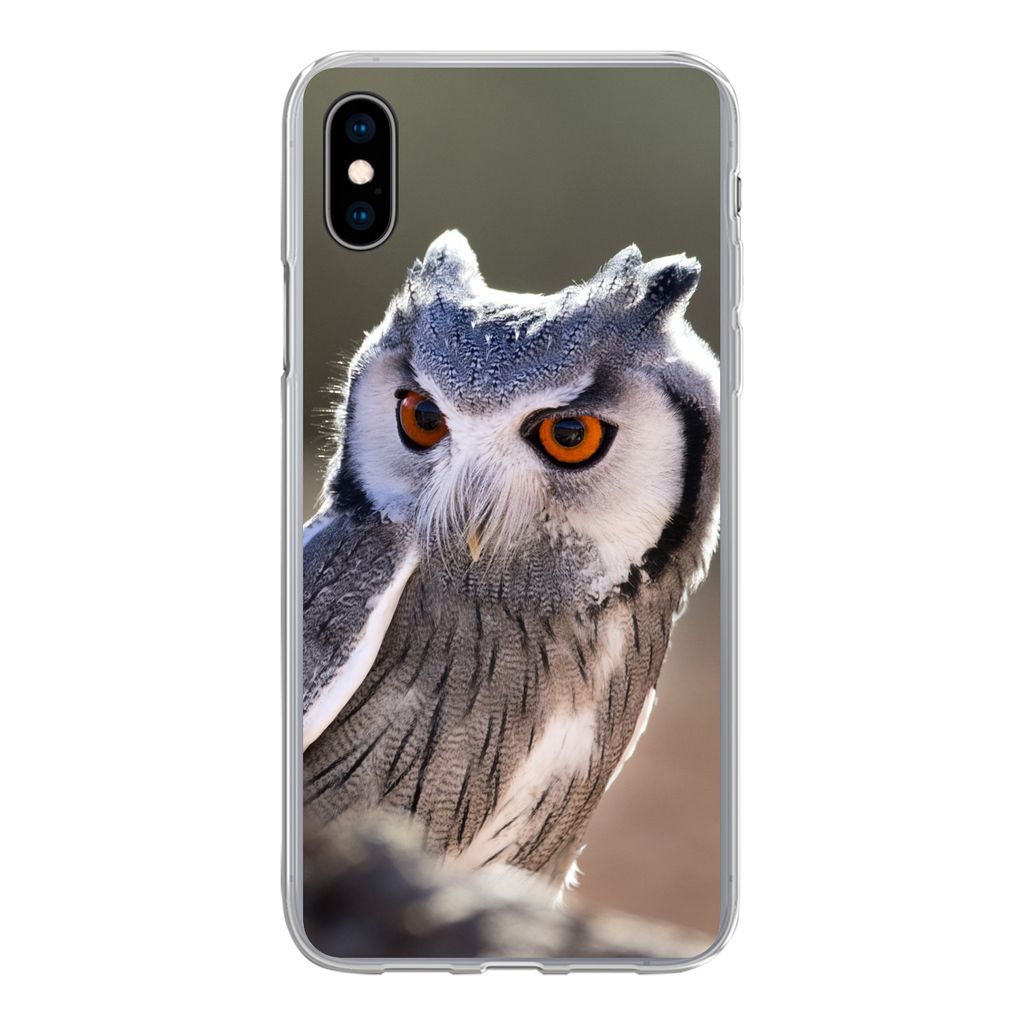 MuchoWow Handyhülle Schutzhülle Hülle für iPhone Xs Eule - Makro - Tier Silikon Softcase Handy Hülle - Handytasche