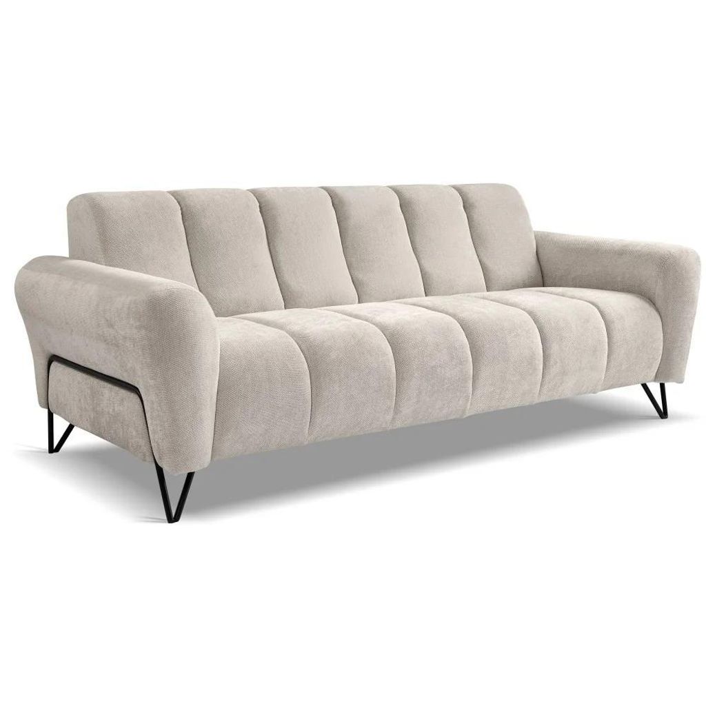 Sofa VOLARE - 3-Sitzer Couch - Moderner Polstersofa - Chenille Storm in Creme, dekorative schwarze Metallbeine