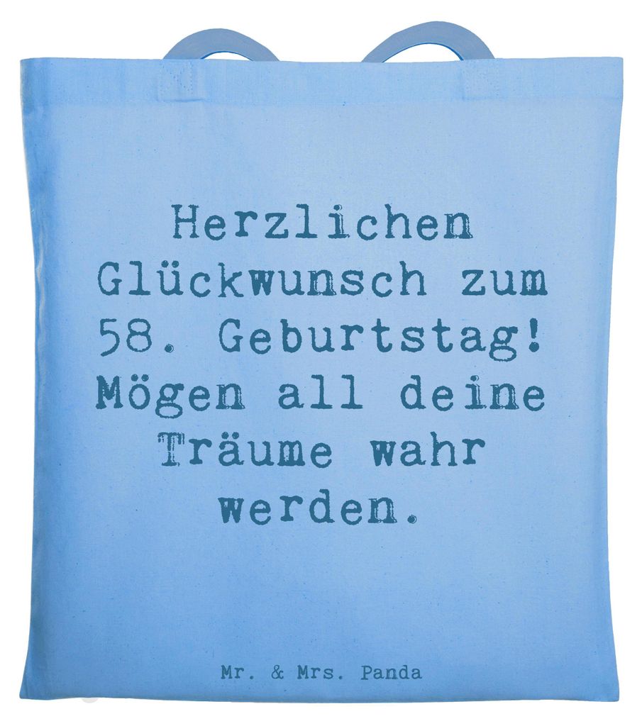 Mr. & Mrs. Panda Schultasche Spruch 58. Geburtstag - Sky Blue - Geschenk, Shopping Tasche, Glückwunsch, Beutel, Tote Bag, 58 Jahre, Erinnerungen, ...