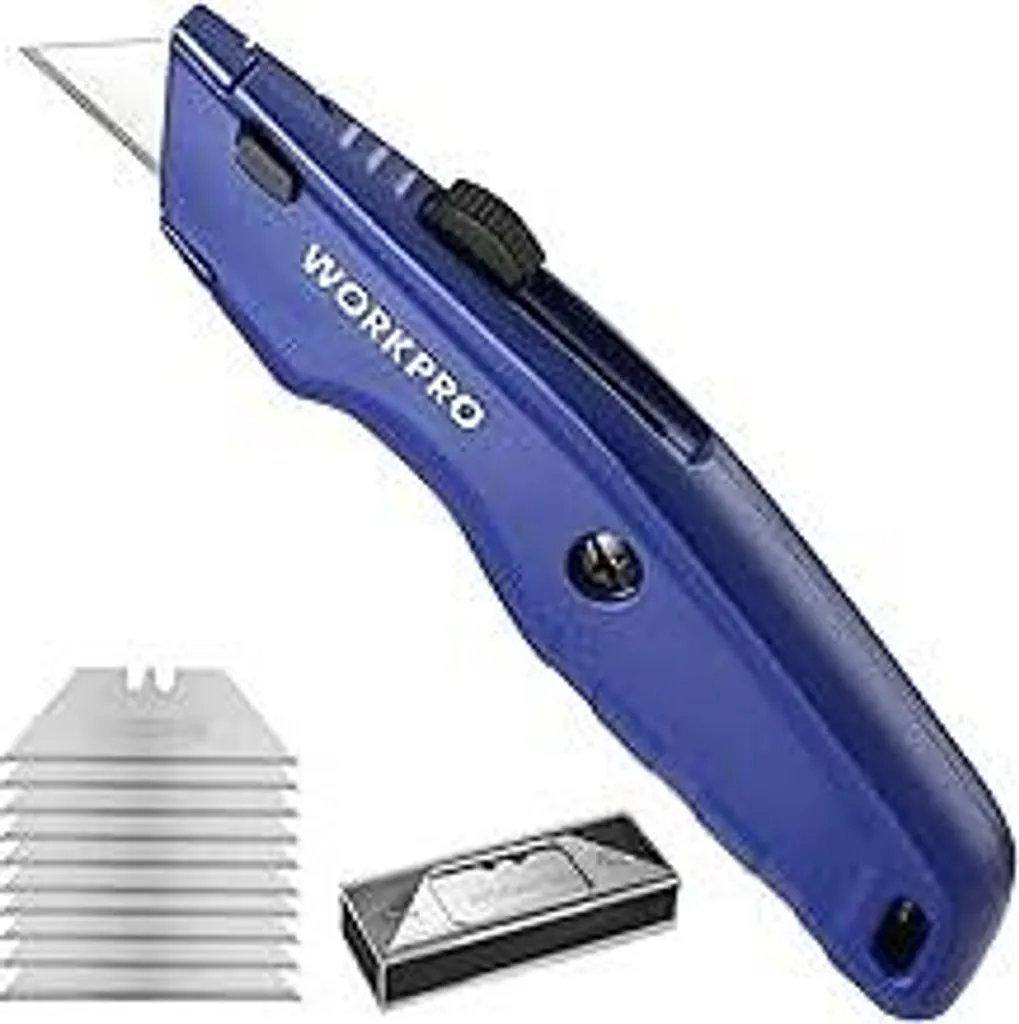 Taglierino premium, taglierino universale retrattile interamente in metallo, taglierino resistente con lama a sostituzione rapida, con 10 lame aggiuntive, blu