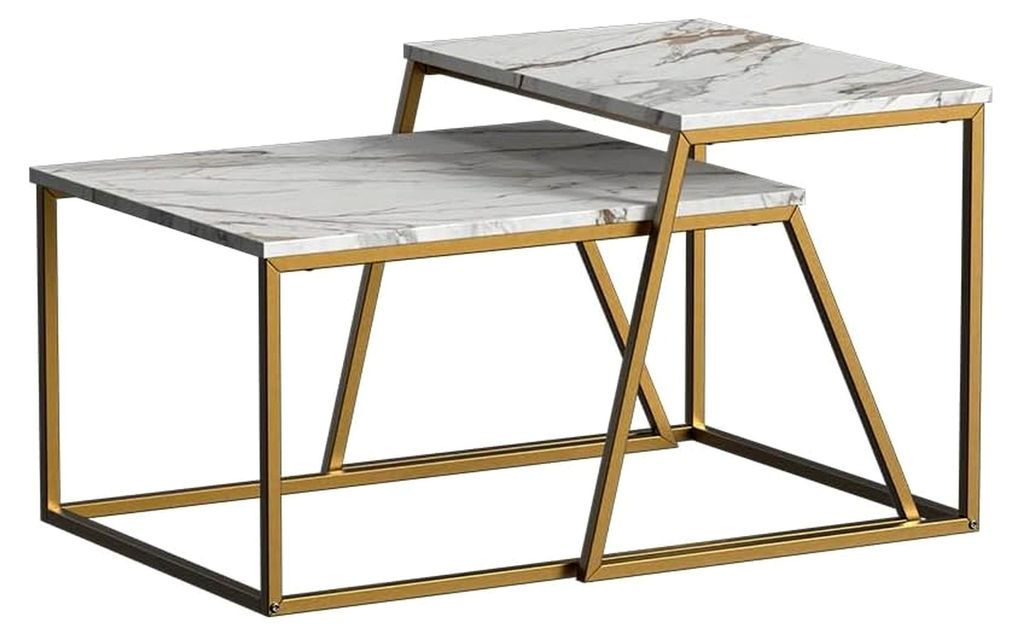 Couchtisch-Set Myra, Marmor-Weiß/Gold, 60 x 50 cm, 2 Teile