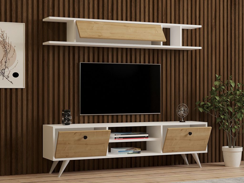 Skye Decor, Italo - White, Pine, TV-Einheit, Weiß, 100 % MELAMINBESCHICHTETE SPANPLATTEN, 160 x 30 x 45 cm