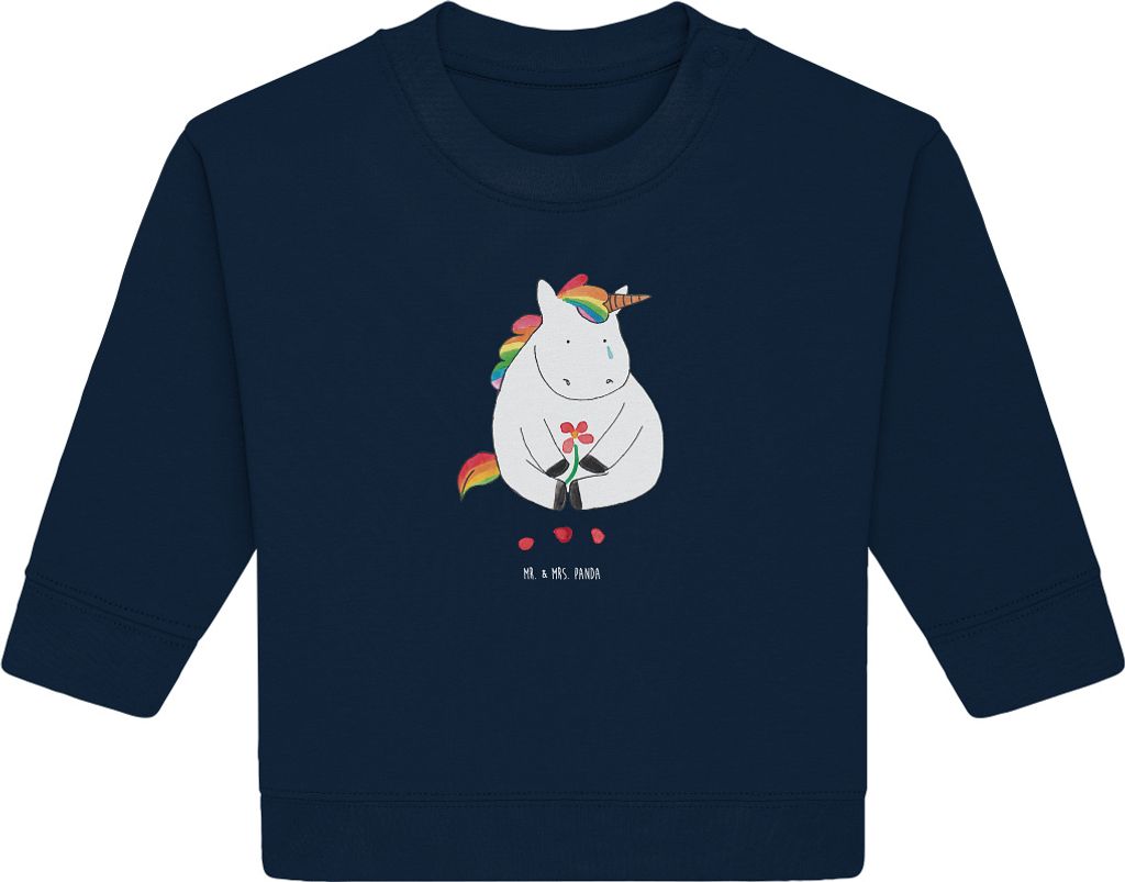 Mr. & Mrs. Panda Organic Baby Pullover Einhorn Traurig 24. - 36. Monat - French Navy - Geschenk, Einhörner, Blume, Freunde, Unicorn, Liebe, Bullov...