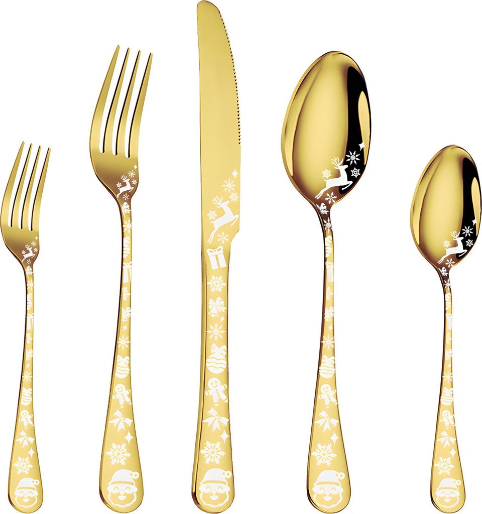 40-teiliges Goldbesteck-Set fuer 5 Personen, Edelstahl-Besteck, Besteck-Set mit runder Kante, Kuechenutensilien-Set fuer Zuhause und Restaurant, in...